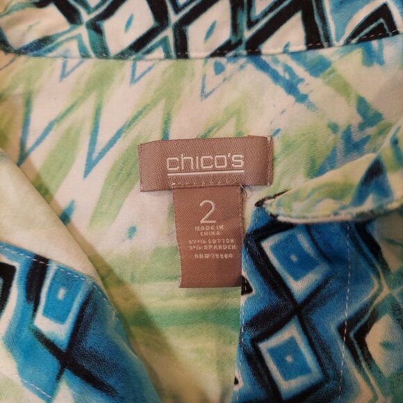 Chico's Blouse womens L geometric bright colorful Button boho career casual fun - Picture 5 of 12